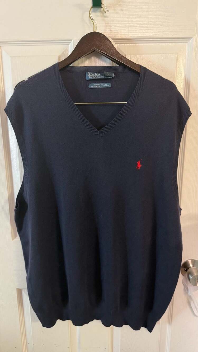 Polo by Ralph Lauren Men's Navy Blue V-Neck Pima Cotton Sweater Vest